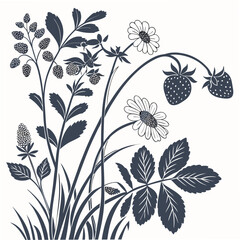 Elegant floral design with strawberries and daisies on white background