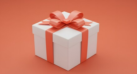Obraz premium Elegant White Gift Box with Coral Ribbon Perfect Present Illustration