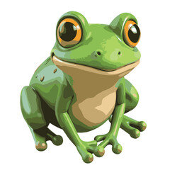 3D cheerful frog character ideal for eco-education graphics, cartoon forest scenes, and playful nature visuals.