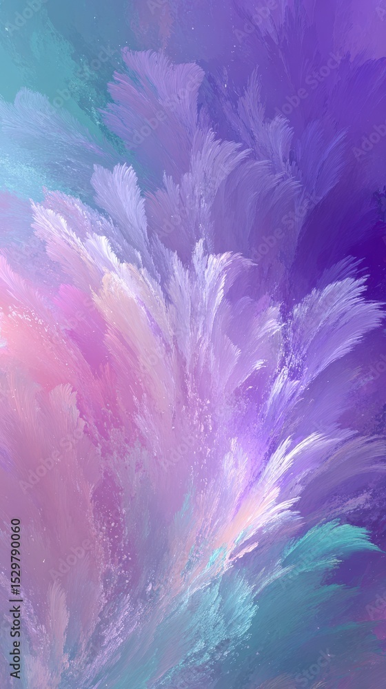 Aufkleber abstract purple and teal fractal explosion with feathered texture, creating a dreamy and ethereal ba