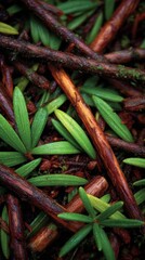 Close Up of Lush Green Leaves and Dark Brown Twigs