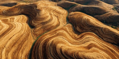 Aerial View of Abstract Golden Brown Wavy Hills