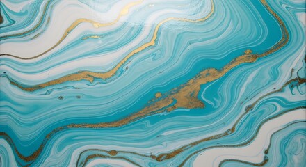 Elegant turquoise and gold fluid art abstract background texture