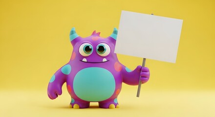 Cute Monster Holding Blank Sign Illustration