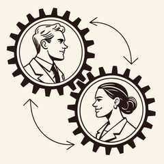 Business teamwork collaboration partnership gears man woman