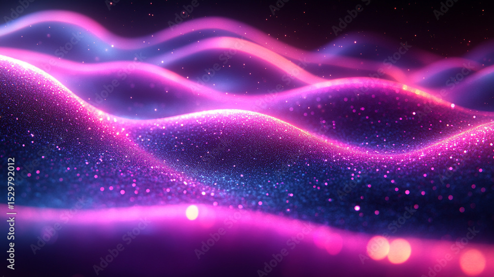 Poster glowing particle waves abstract digital background animation (1)