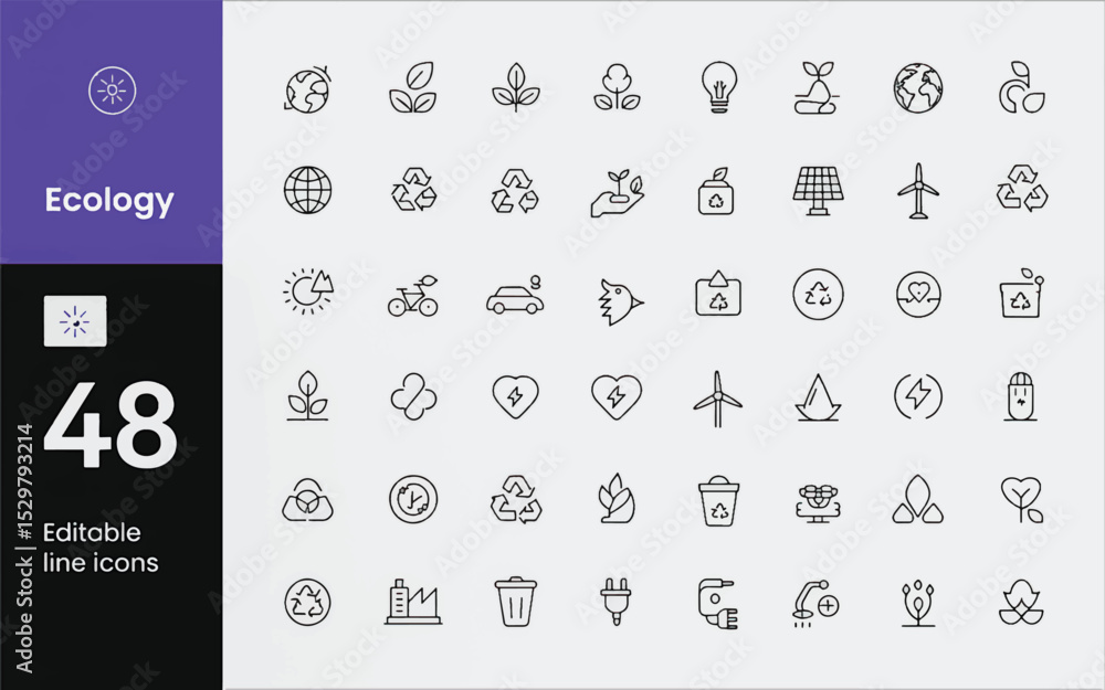 Poster ecology editable icons set. vector illustration in modern thin line style of environment related ico