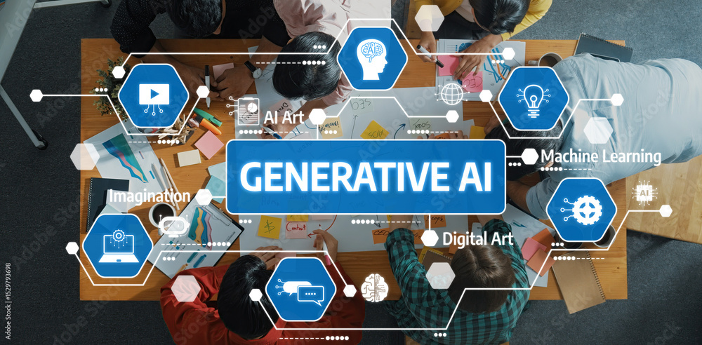 Poster a vibrant collaborative workspace showcasing diverse individuals engaged in creative brainstorming o
