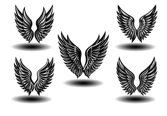 Elegant gothic angel wings vector set featuring black distressed feather details. Ideal for tattoo art, fantasy branding, spiritual prints, and memorial logos in scalable vector format.

