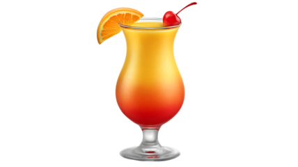 A colorful and delicious illustration of a refreshing sunset cocktail drink with orange slice
