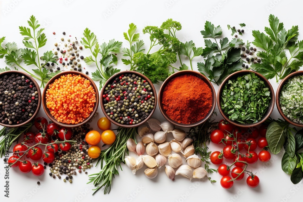 Poster this enticing image highlights an array of colorful spices and fresh ingredients arranged artistical