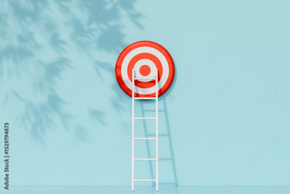 Poster target with ladder symbolizing goal achievement and progress. 3d rendering