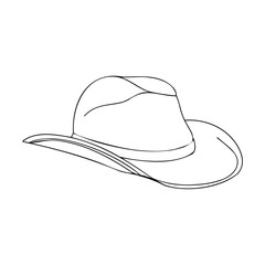 Simple black and white illustration of a classic cowboy hat isolated on white background