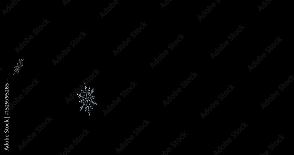 Poster a single white snowflake explosion. flying snowflakes on a black background. abstract animation.