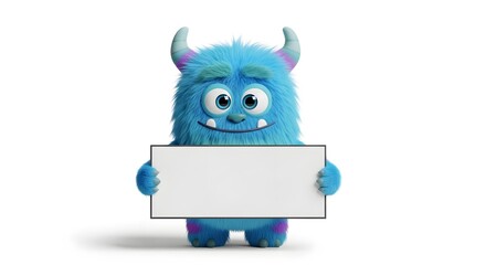 Blue Furry Monster Holding Blank Sign