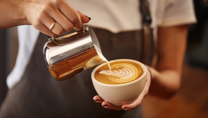 Barista Pouring Latte Art into Cup
