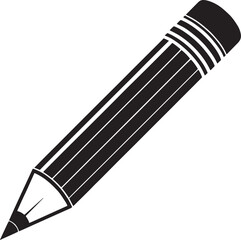 Simple black and white pencil graphic design, simple graphic of a pencil in black and white.