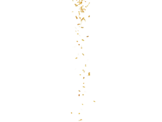 Falling gold glitter particles isolated on transparent background