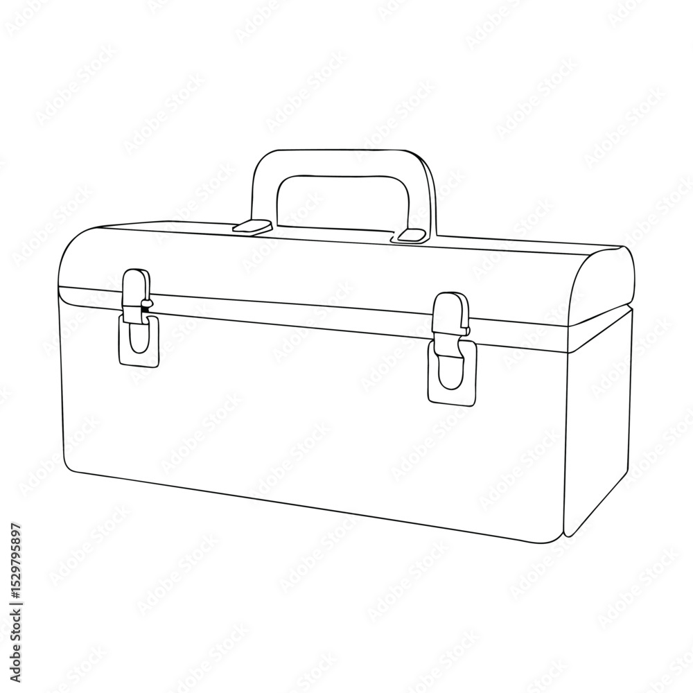 Poster line drawing illustration of a classic toolbox isolated on a white background for design usage