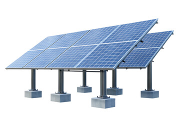 Ground mounted solar panel system isolated on a white background png ai generated