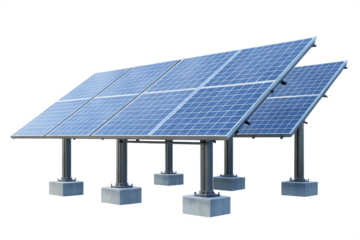 Ground mounted solar panel system isolated on a white background png ai generated