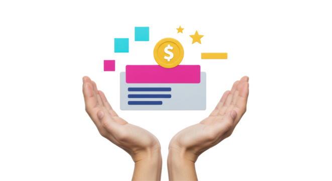 Isolated Hands Holding Dollar Coin and Presentation