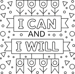 Obraz premium Inspirational Message I Can and I Will in a Banner with Shapes on White