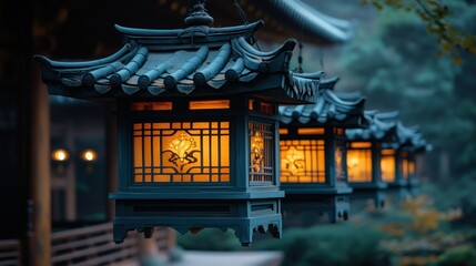 Fototapeta premium Hanging lanterns, Asian temple