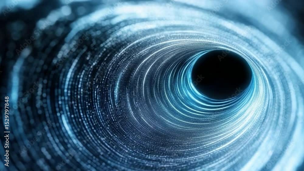 Aufkleber Digital Vortex: Abstract swirling tunnel of blue light and data streams, creating a mesmerizing vortex effect that suggests a journey into the digital realm or unknown dimensions.