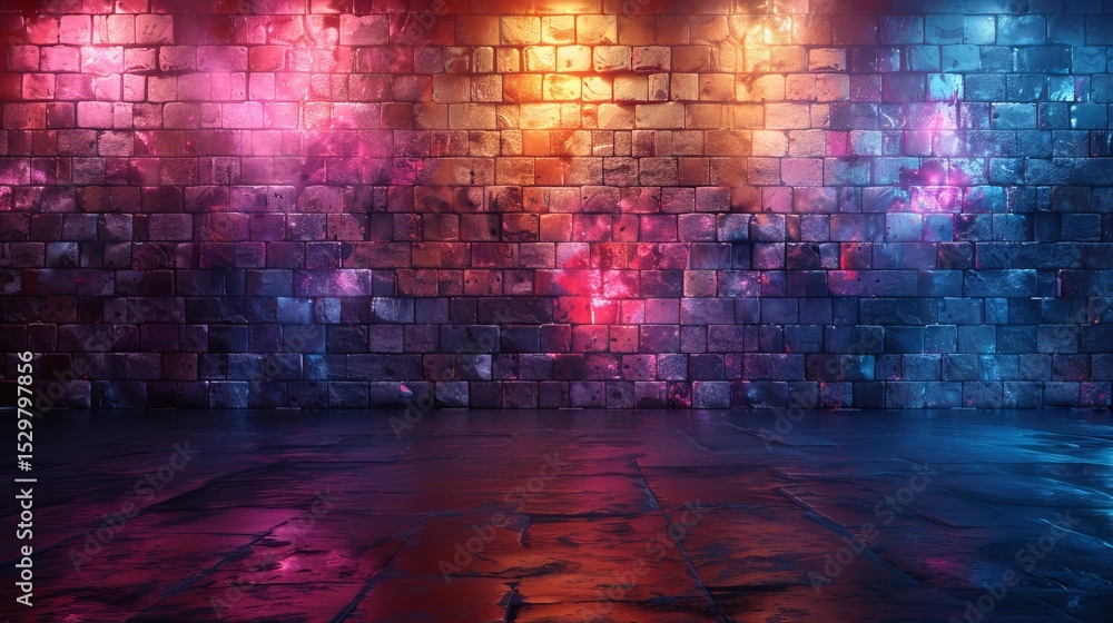 Poster a vibrant abstract wall lit with colorful hues, creating an artistic display that combines modern de
