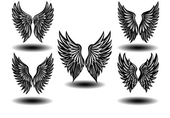 Black Feather Angel Wings Vector Pack Featuring Distressed Design. Ideal for fantasy artwork, gothic tattoos, spiritual branding, and memorial prints. High-quality vector illustrations.

