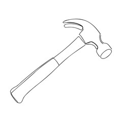 Minimalist line drawing of a claw hammer construction tool isolated on white background