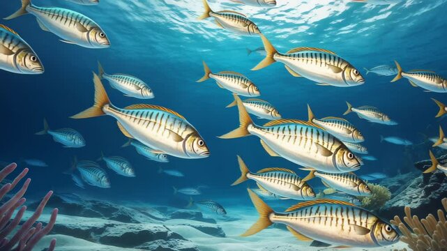 Animation of Mackerel Flocking in a Stunning Underwater Scene 4KHD