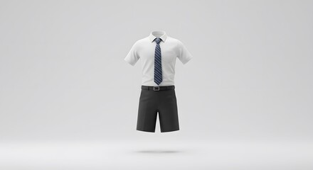 School Uniform: 3D Render of Boys White Shirt, Dark Shorts and Tie