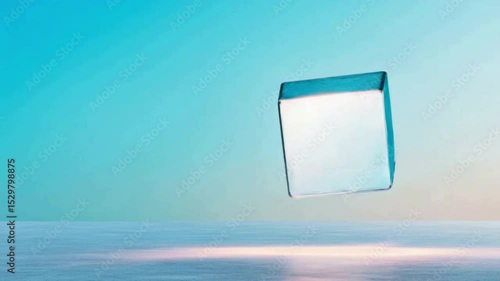 Poster Floating Ice Cube: A captivating image of a pristine ice cube, seemingly suspended in mid-air, with a stunning gradient background of cool, refreshing blues and turquoises.