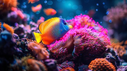 Obraz premium A mesmerizing underwater scene featuring vibrant coral and colorful fish, illustrating the beauty and diversity of marine life in a natural habitat.