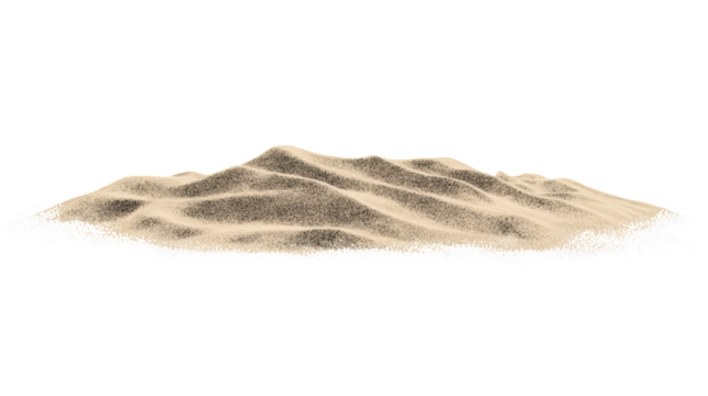 Natural Sand Dunes Formation with Flowing Curves Isolated on White Background