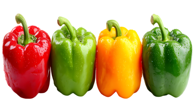 Fresh colorful bell peppers arrayed neatly against a black background