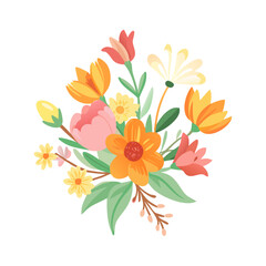 Vibrant spring flower bouquet isolated on white background