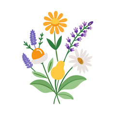 Vibrant floral bouquet illustration with clean cutout on white background