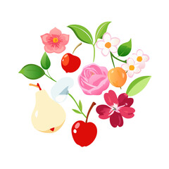 Vibrant fruit and flower cluster design element with transparent background