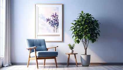 a empty room with window and green plant	and sofas a generative ai. 