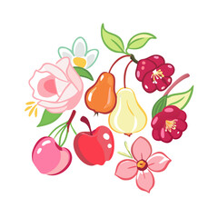 Obraz premium Vibrant fruit and blossom cluster design element