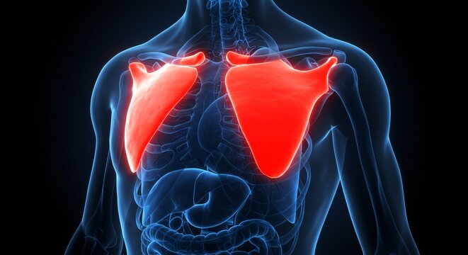 Scapula Anatomy, Human Shoulder Blade Bones Highlighted, Medical Illustration
