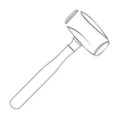 Simple line drawing of a wooden mallet ideal for design elements and symbols