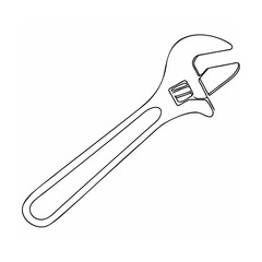 Black and white line art depicting an adjustable wrench tool for construction and repair