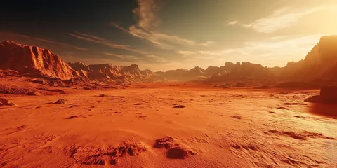 Gordijnen Cinematic Red Desert Landscape on Mars in Realistic Science Fiction Style © naim