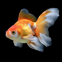 Vibrant Goldfish Swimming Elegantly in a Black Background Setting