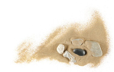 pile sand scattered with stones, isolated on white background, top view  © dule964
