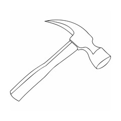 Isolated black and white illustration of a hammer tool used for construction and repair